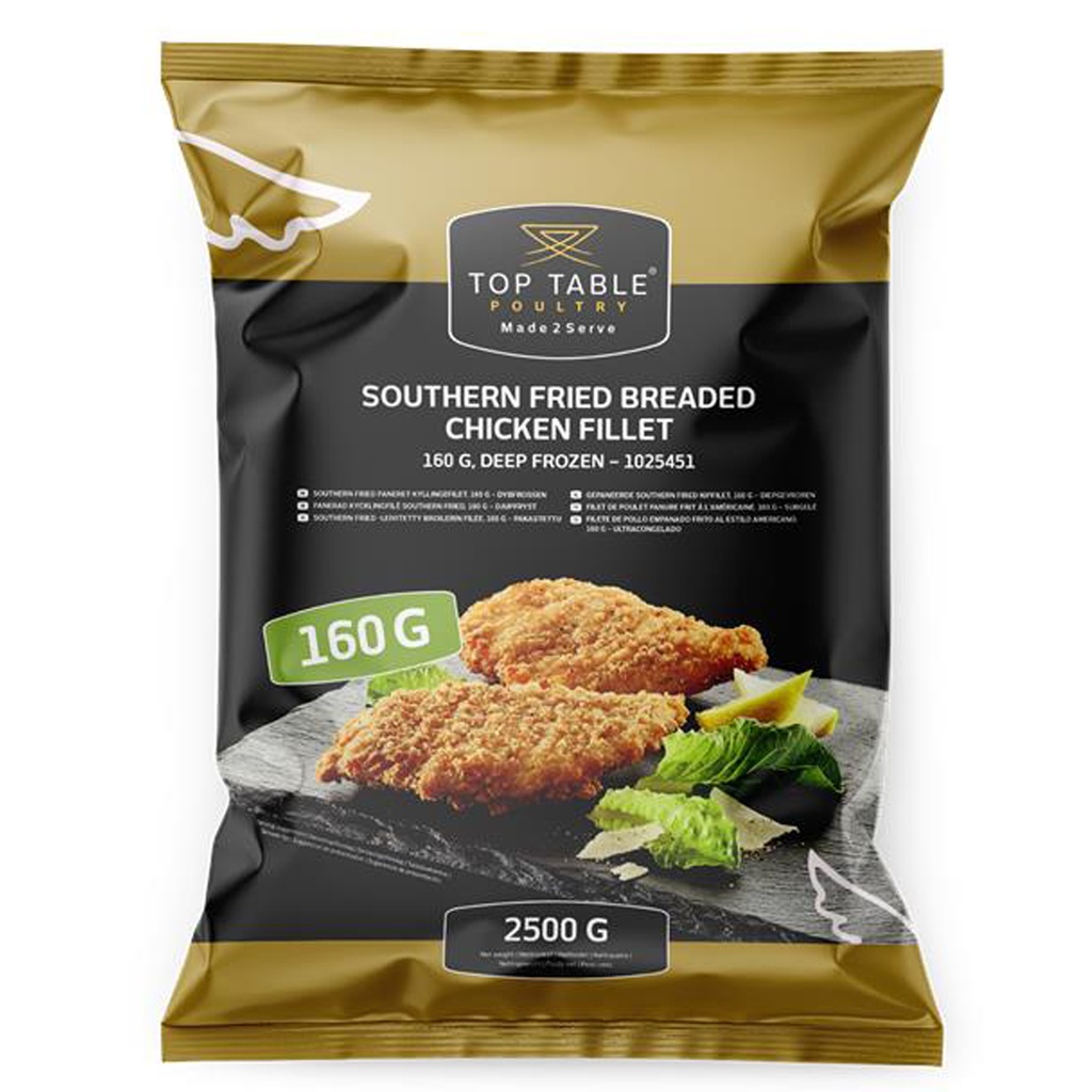 1025451 Southern Fried Chicken Breast 160g Top Table 2.5kg