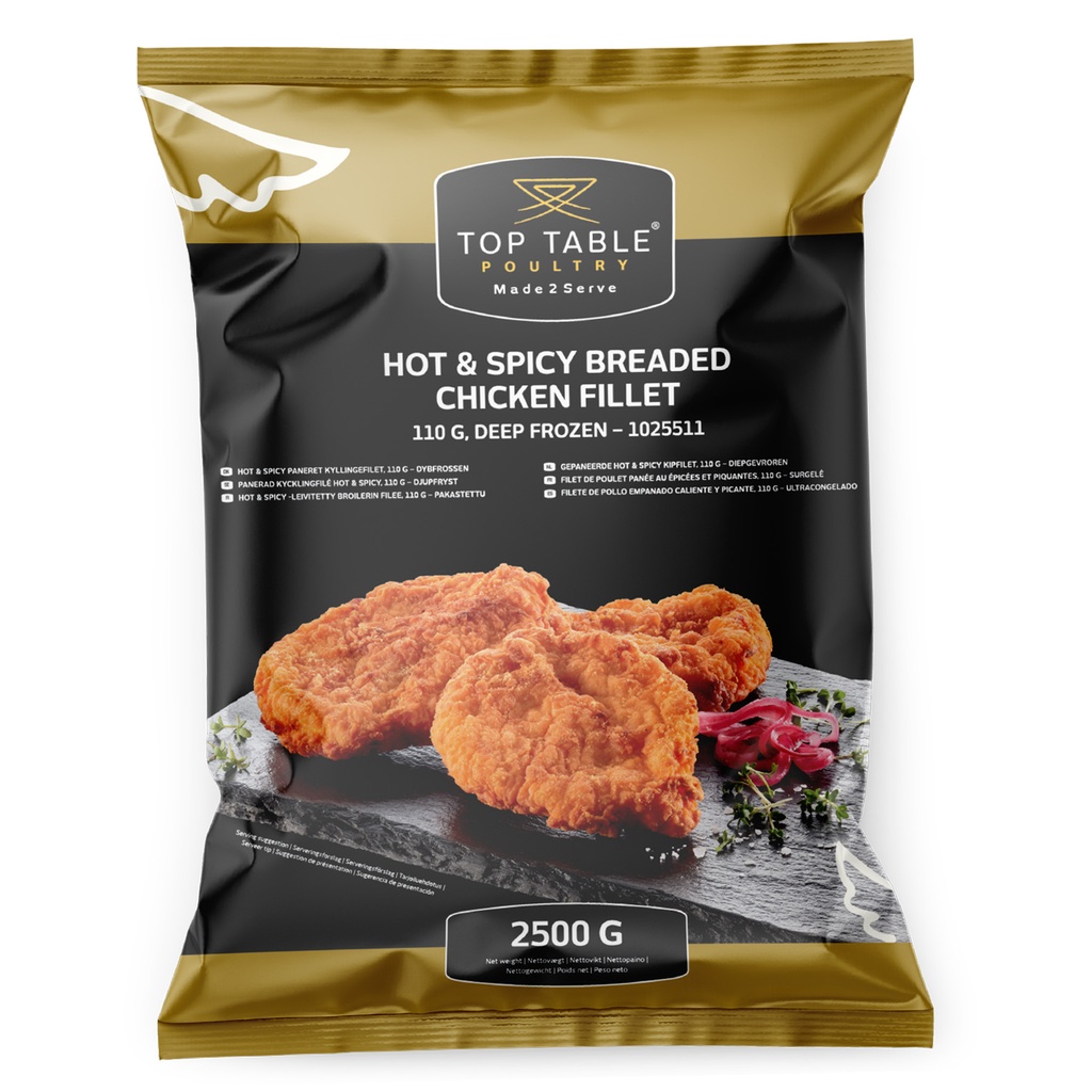 Kipfilet Gepaneerd Hot&Spicy 110 gr (1025511) Top Table 2,5 kg