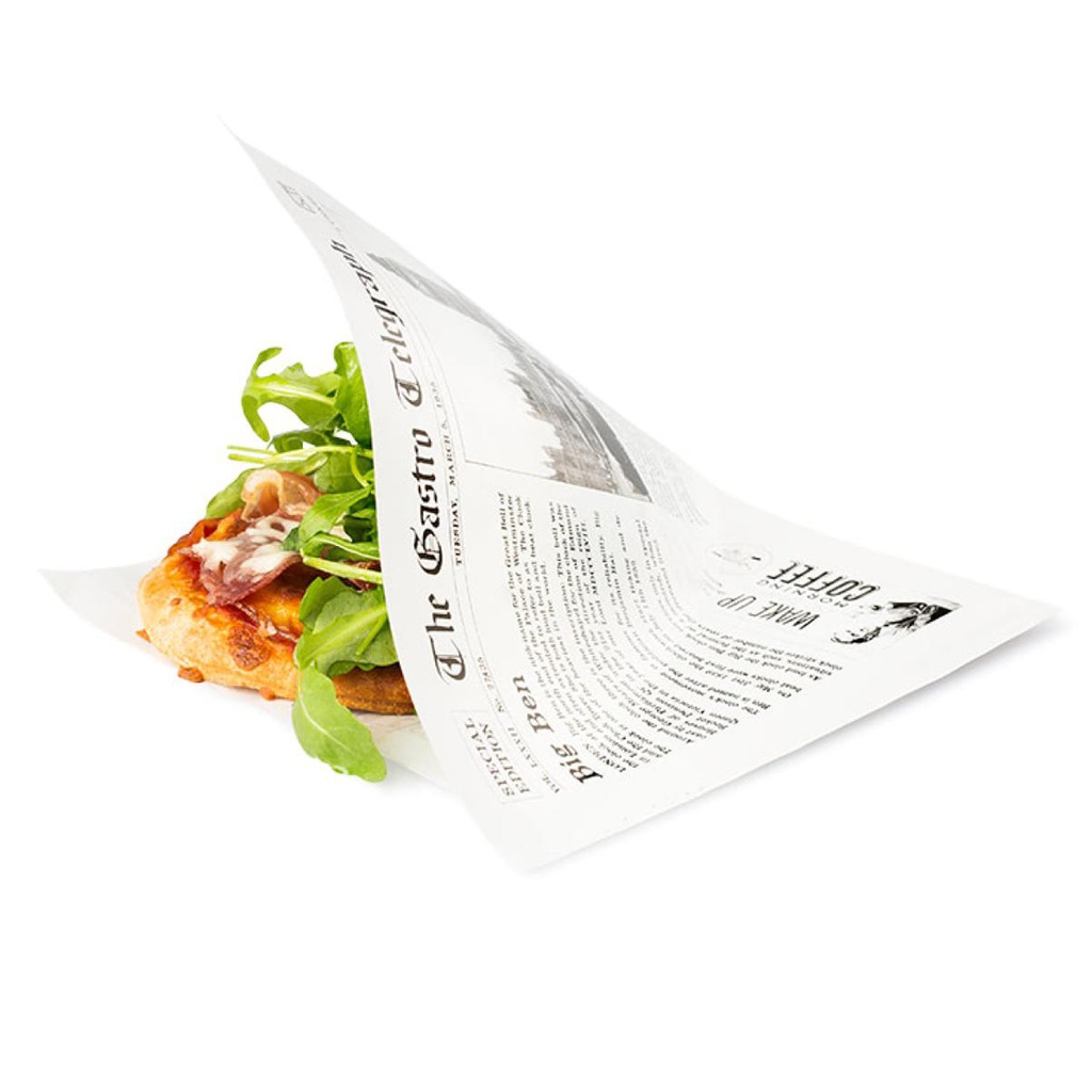 Inpakzak Hamburgerzakje Newspaper 17x17cm Sier 300 st