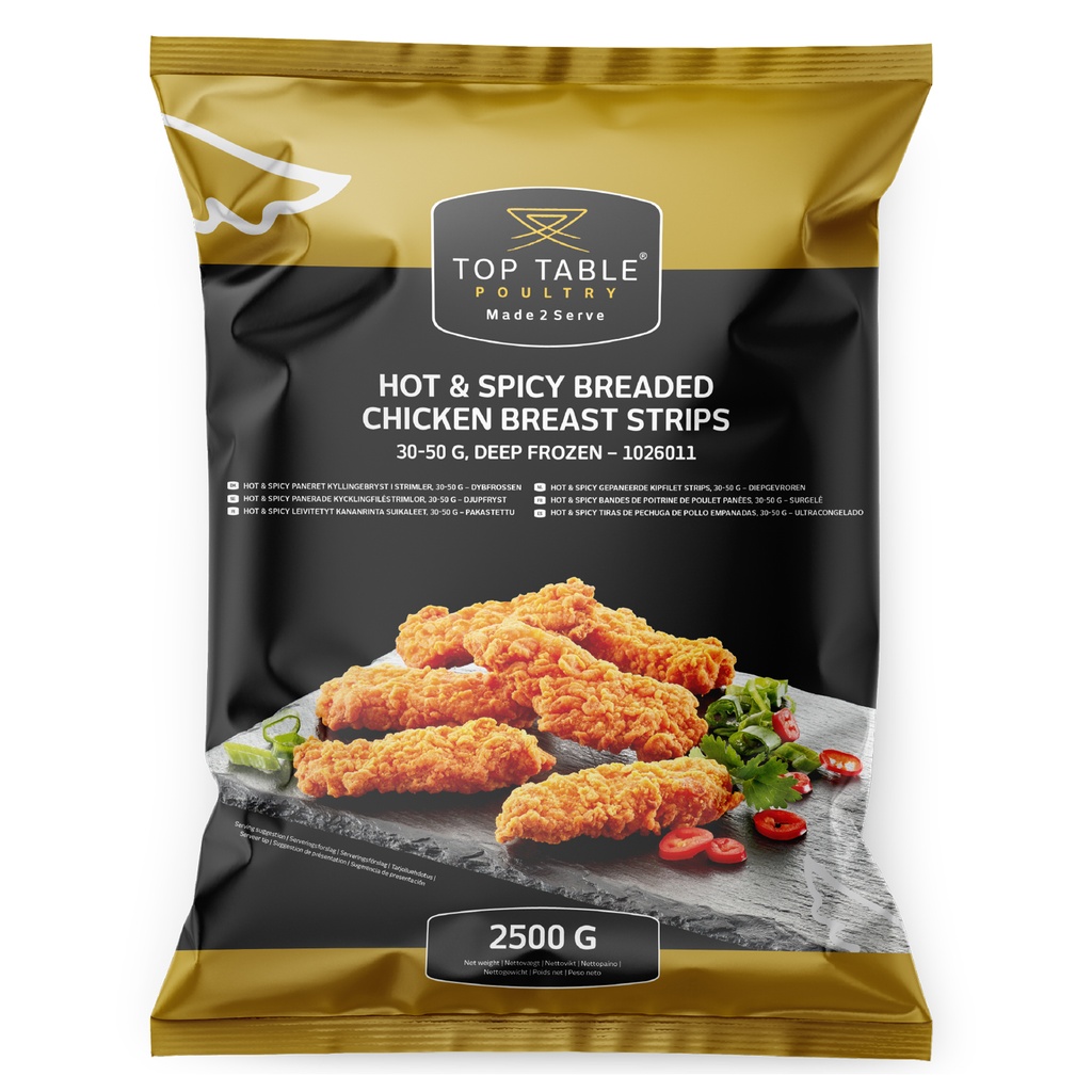 1026011 Hot & Spicy Gepaneerde Kipfilet Strips Top Table 2,5 kg