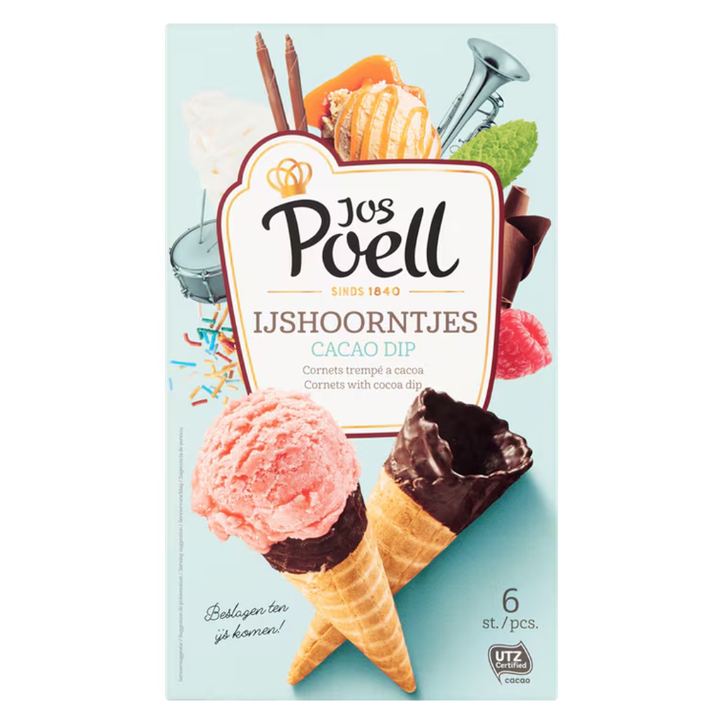 Ijskoek Hoorntjes Cacao Dip JP 6 st