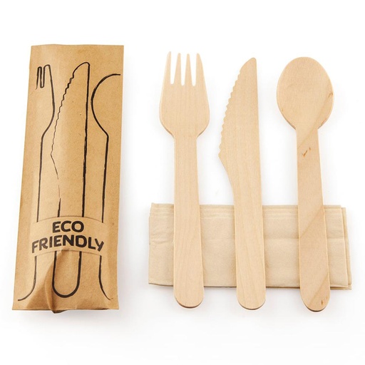 [88442] Bestekset Vork/Mes/Lepel Hout Servet 100 st