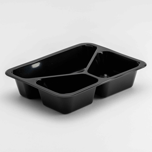 [PR/10342] Plastiek Menuschaal Rechthoekig 3-vaks H45 zwart (227x178x49H) 50 st