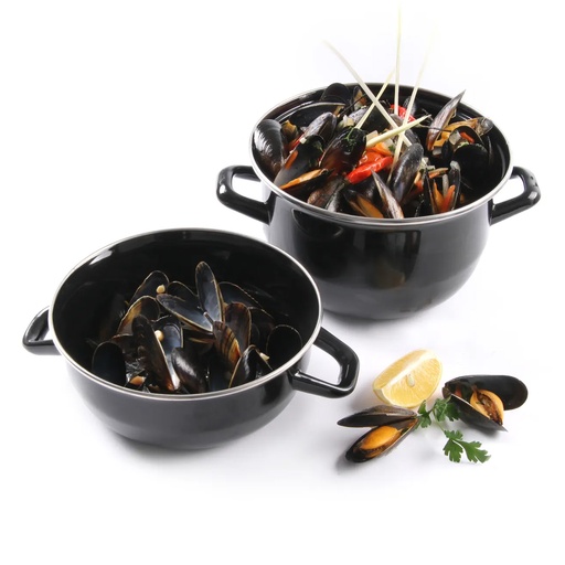 [906382] Mosselpan Zwart Emaille   Deksel 5 l