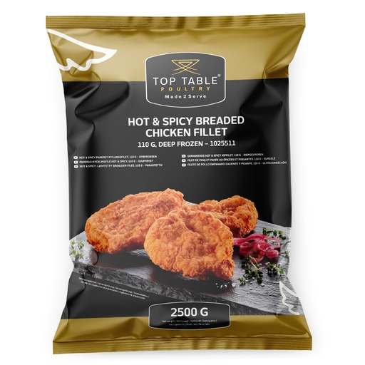 [116791] 1025511 Kipfilet Gepaneerd Hot&Spicy 110 gr Top Table 2,5 kg