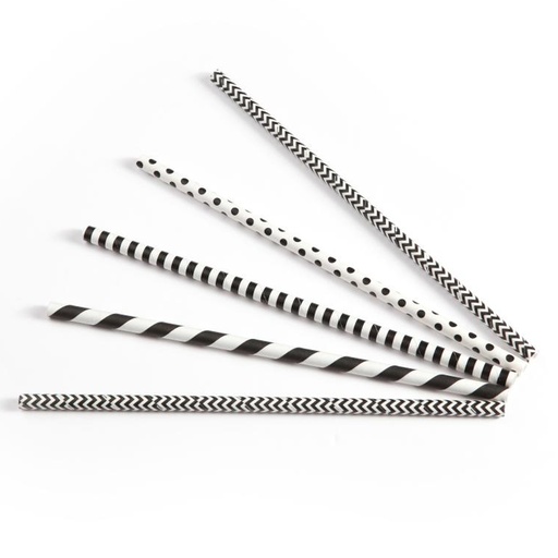 [88476] Paper Straw Black and White 6mm / 20 cm 200 pcs
