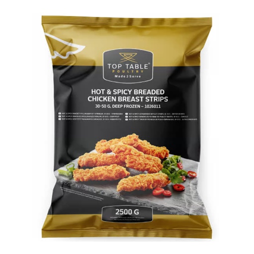 [11680] 1026011 Hot & Spicy Breaded Chicken Breast Strips Top Table 2,5 kg