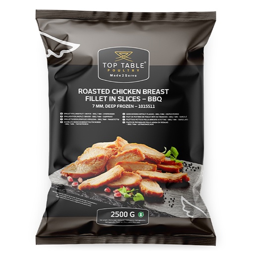 [11654] 1015511 Roasted Chicken Breast Slices 7mm BBQ Top Table 2 x 2,5 kg