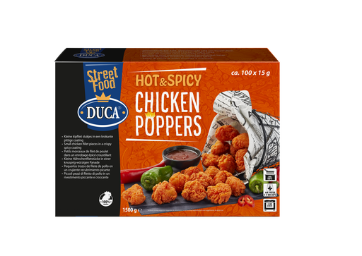 [134289] Hot & Spicy Chicken Poppers Duca 100 x 15 gr